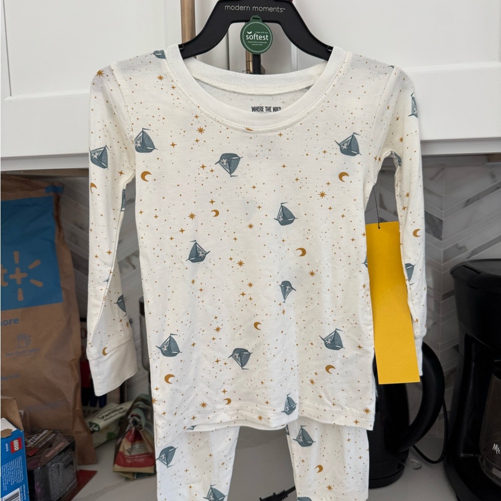 Modern Moments Kids Pajama Set - White with Blue and Gold Accents